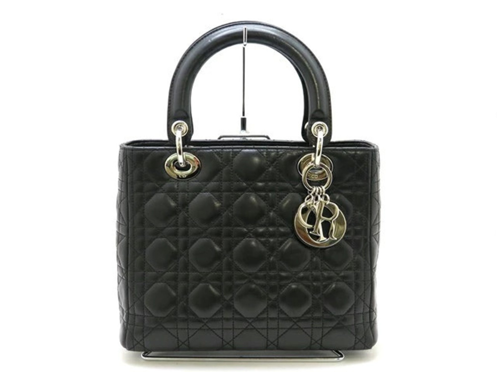 Christian Dior Lady Cannage 2way Shoulder Bag Lambskin Black